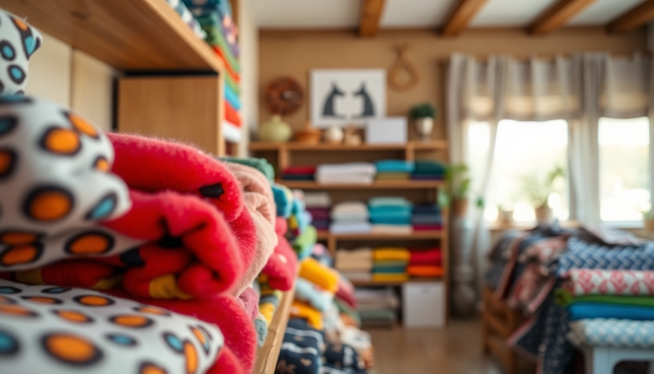 Verschillende fleece stoffen met unieke patronen in een warme en uitnodigende ruimte.