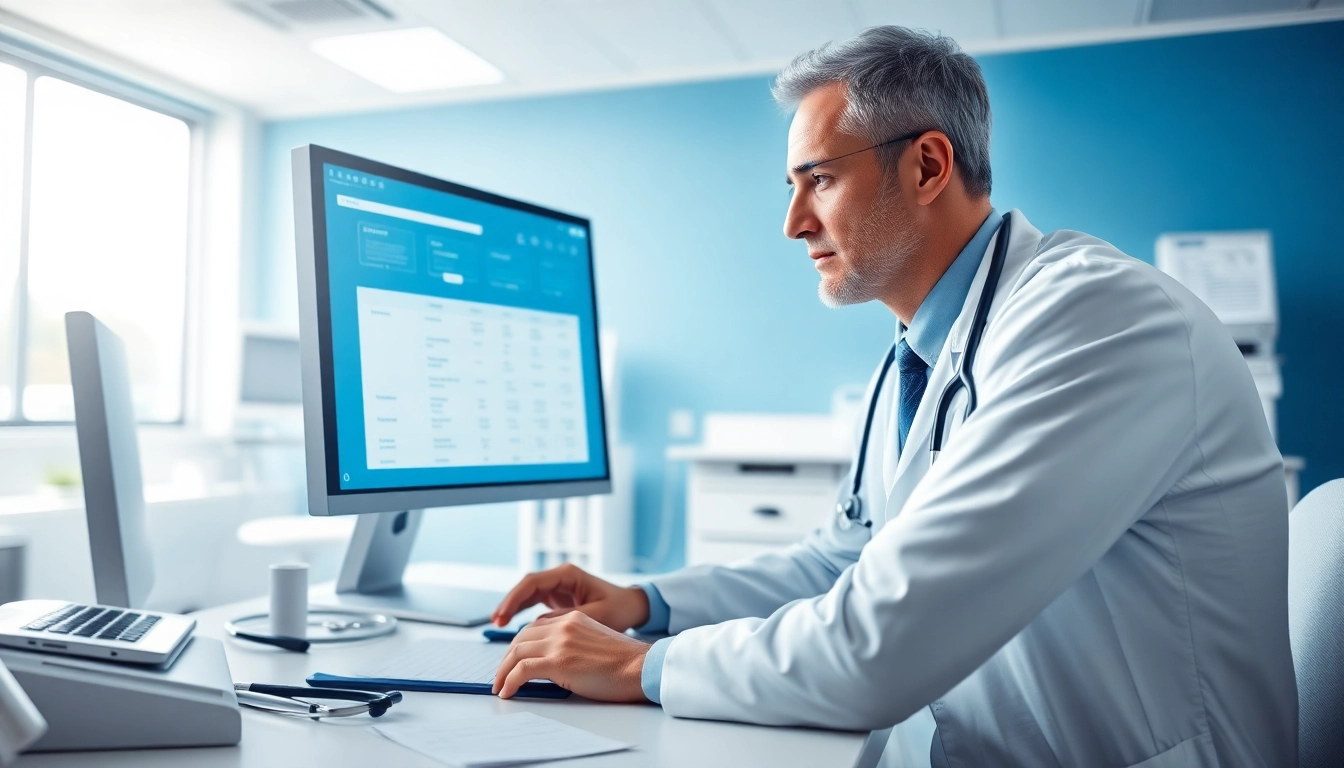 Doctor engaging with eprescribing software for doctors in a modern clinical environment.