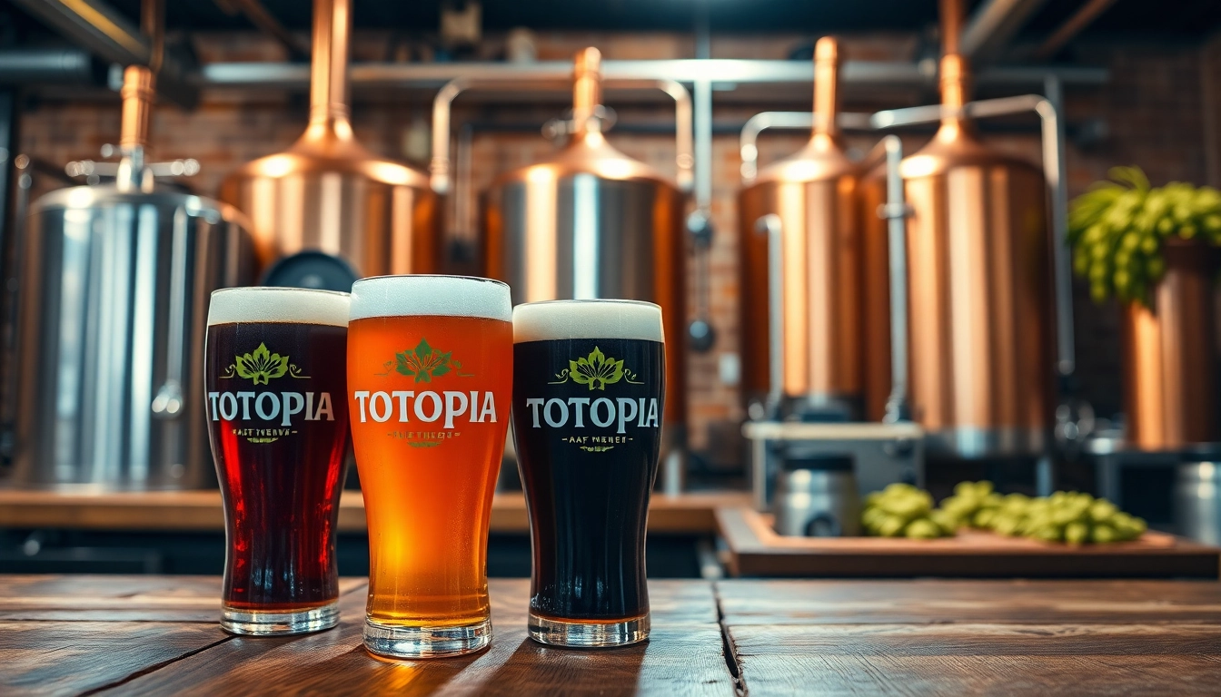 totopia의 독특한 맥주 디자인이 있는 양조장 내부 장면