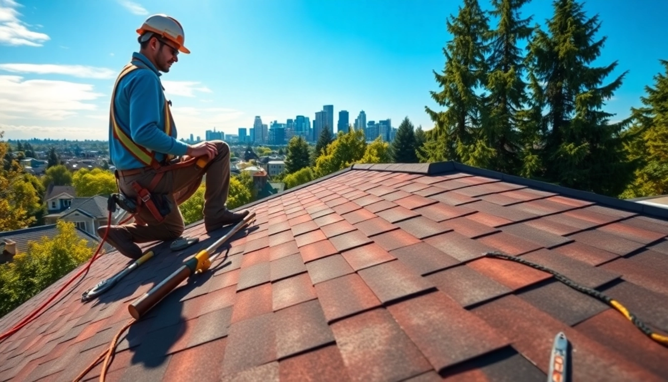 Showcasing Roofing Replacement Portland Oregon, a skilled contractor replacing a roof with quality shingles.