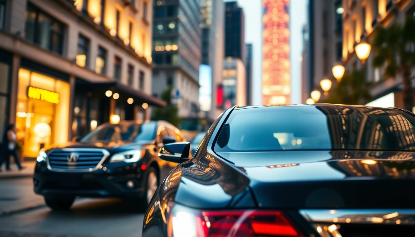 Experience top-notch town car vancouver service with a premium black sedan in a city setting.